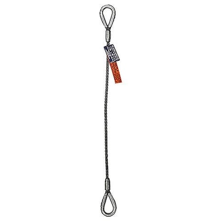 Single Leg Wire Rope Sling, 1-1/4 In Dia, 20 Ft Length, Thimble To Thimble, 15 Ton Capacity